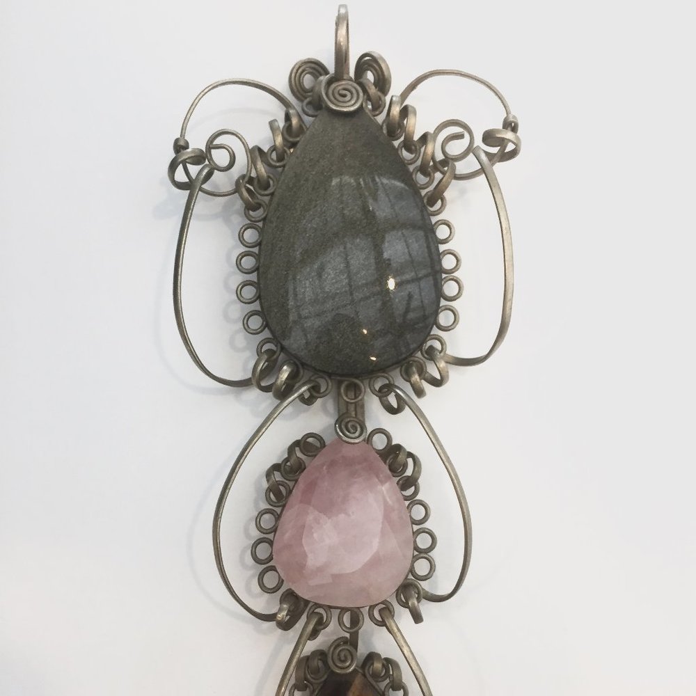 OOAK Pendant Obsidian/Rose Quartz/Tiger Eye Large